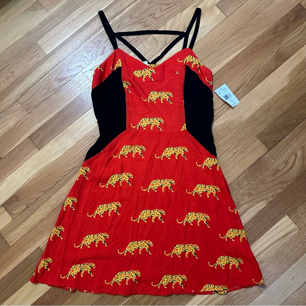 Graphic Print Strappy Sundress Impulse Medium Red and Black Dress Jaguars NWT